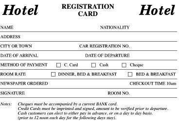 Регистрационная карта в гостинице