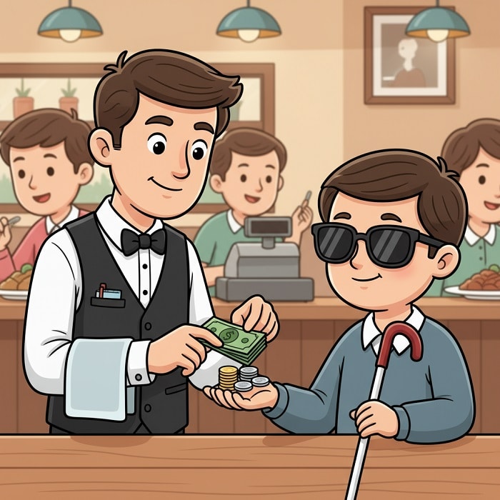 waiter server help blind guest restaurant